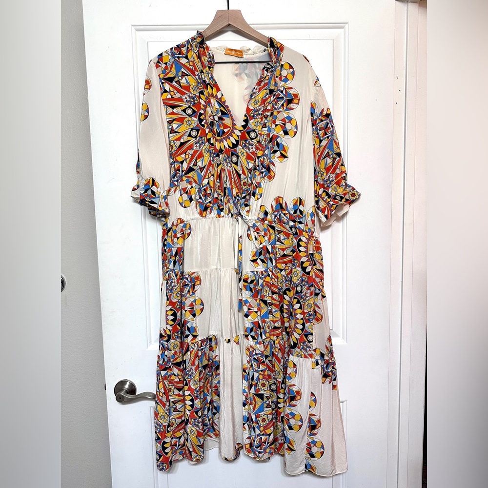 Tory Burch pattern tie waist dress size XL